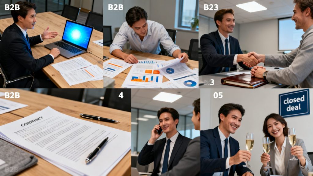 Les 6 étapes essentielles pour réussir une vente b2b sans aucun texte